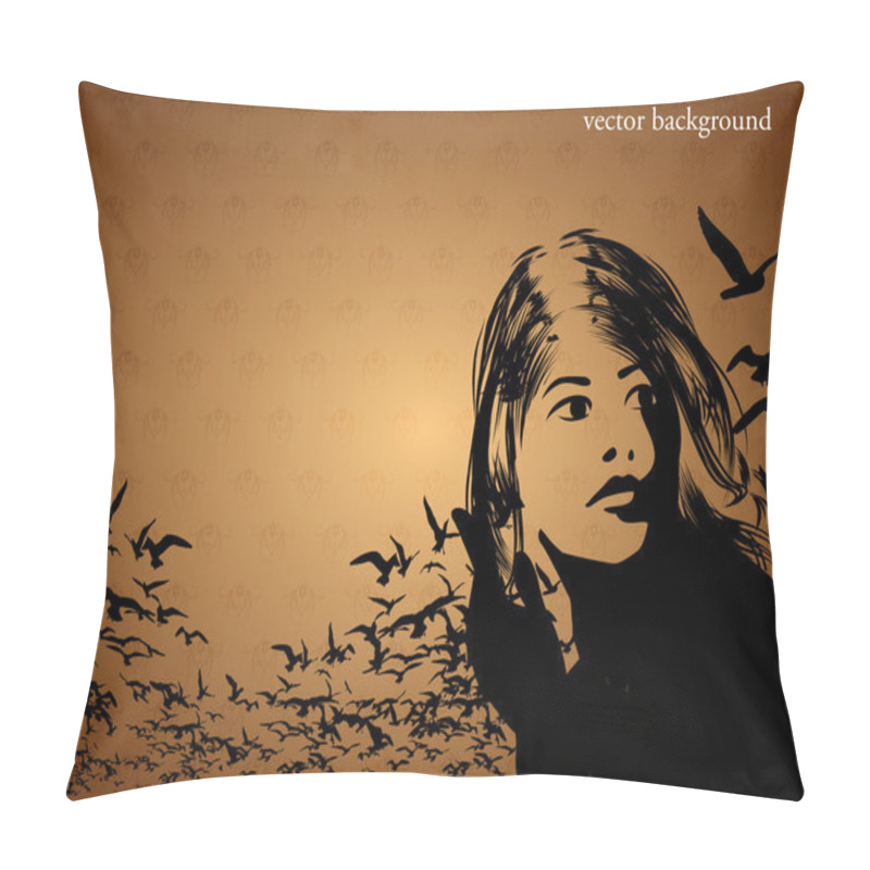 Personality  Portrait Of Woman With Birds Pillow Covers