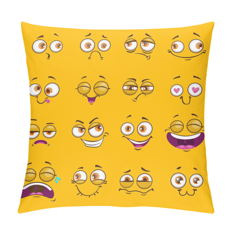 Personality  Funny Cartoon Comic Faces On Yellow Background. Pillow Covers