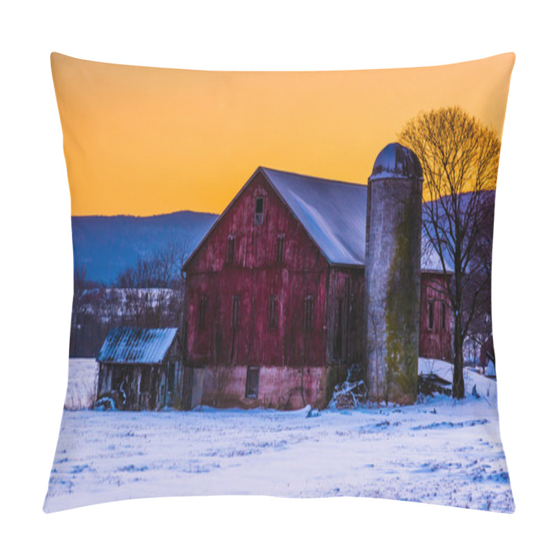 Personality  Winter Sunset Over A Barn In Rural Frederick County, Maryland.  Pillow Covers