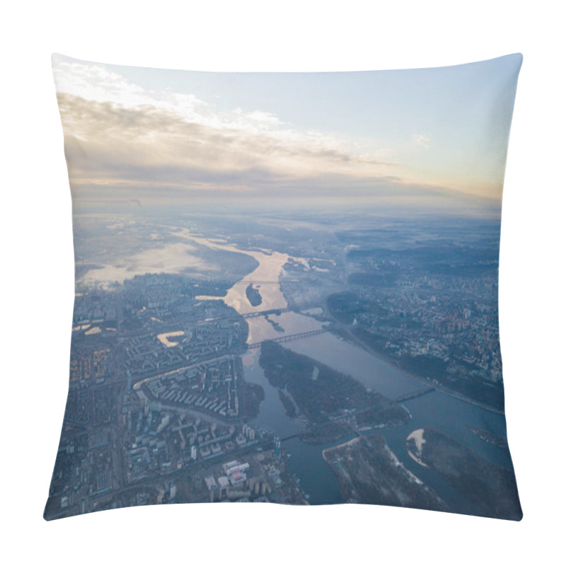 Personality  Aerial High Flight Over Kiev, Haze Over The City. Autumn Morning, The Dnieper River Is Visible On The Horizon. Pillow Covers