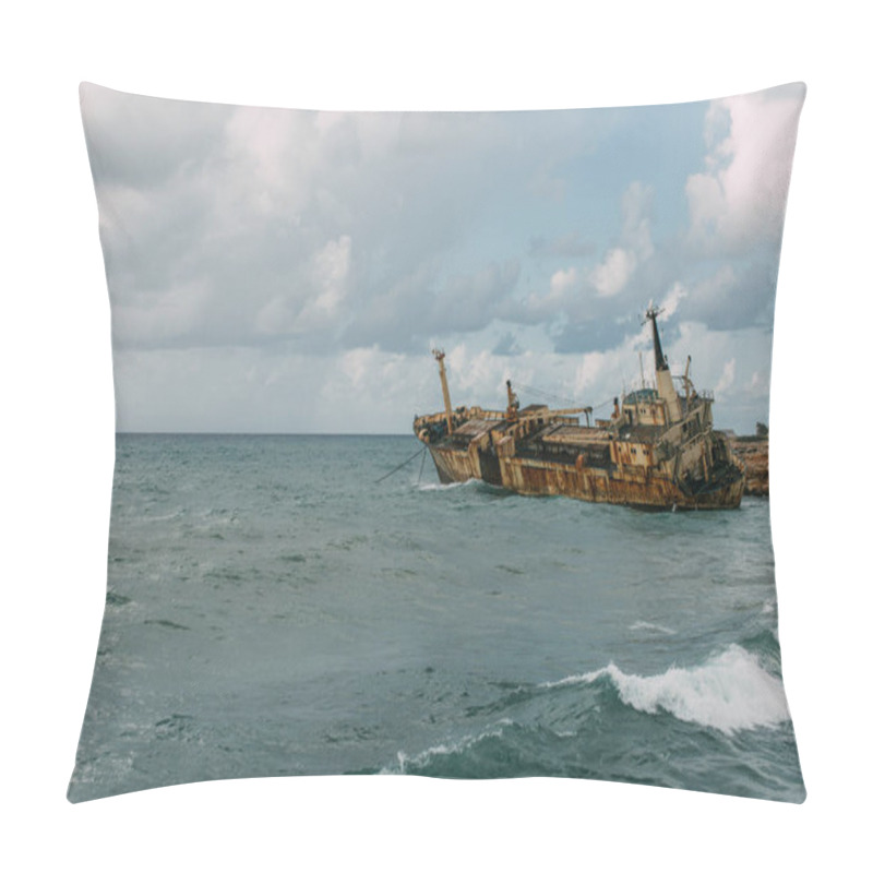 Personality  Rusty Ship In Blue Water Of Mediterranean Sea Pillow Covers