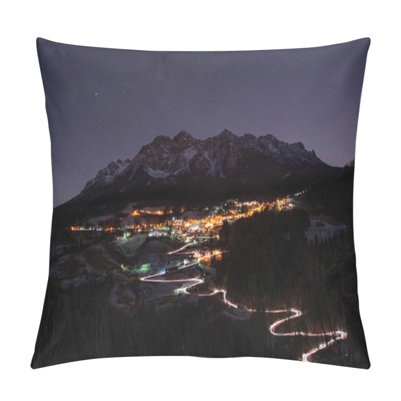 Personality  Illuminated Mountain Village At Night Pillow Covers