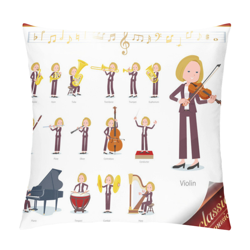 Personality  A Set Of Women On Classical Music Performances.There Are Actions To Play Various Instruments Such As String Instruments And Wind Instruments.It's Vector Art So It's Easy To Edit. Pillow Covers