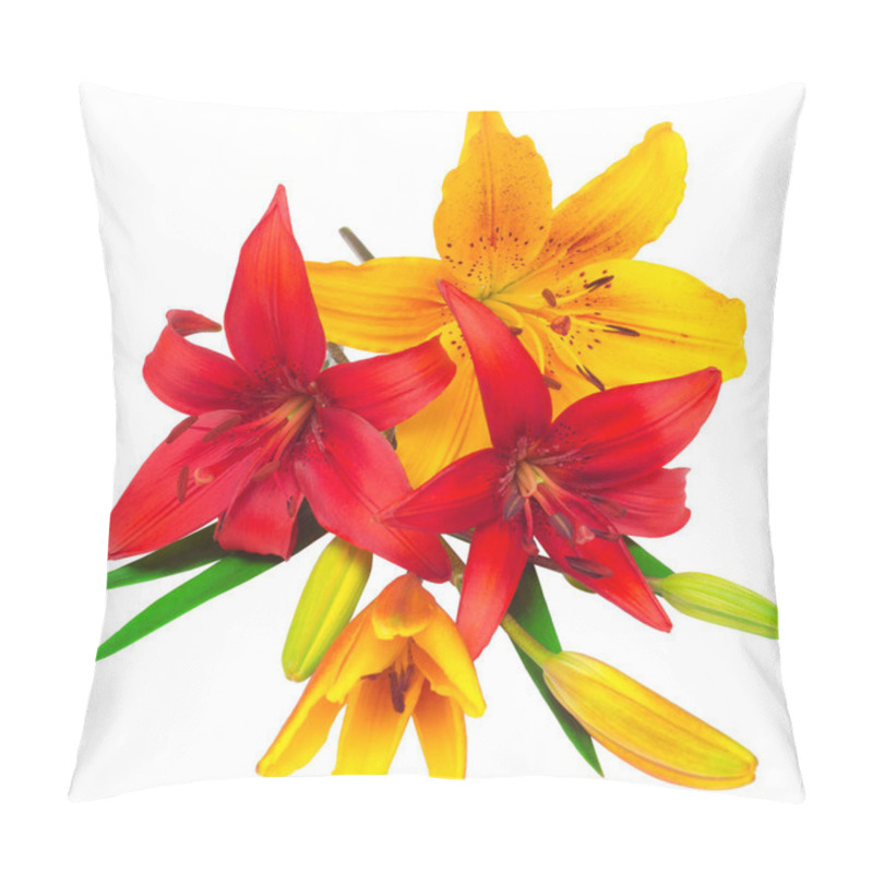 Personality  Bouquet Of Lilies Red And Yellow Flowers  Pillow Covers