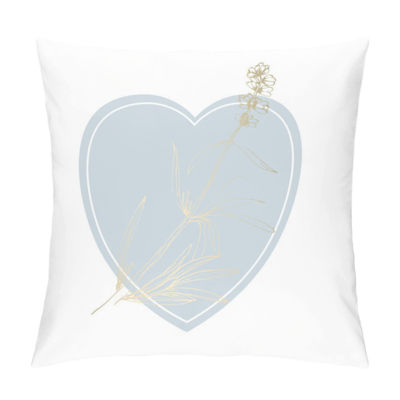 Personality  Hand Drawn Lavender Flowers With Elegant Gold Frame. Pastel Soft Blue Brush Background. Vector Decoration Element Pillow Covers