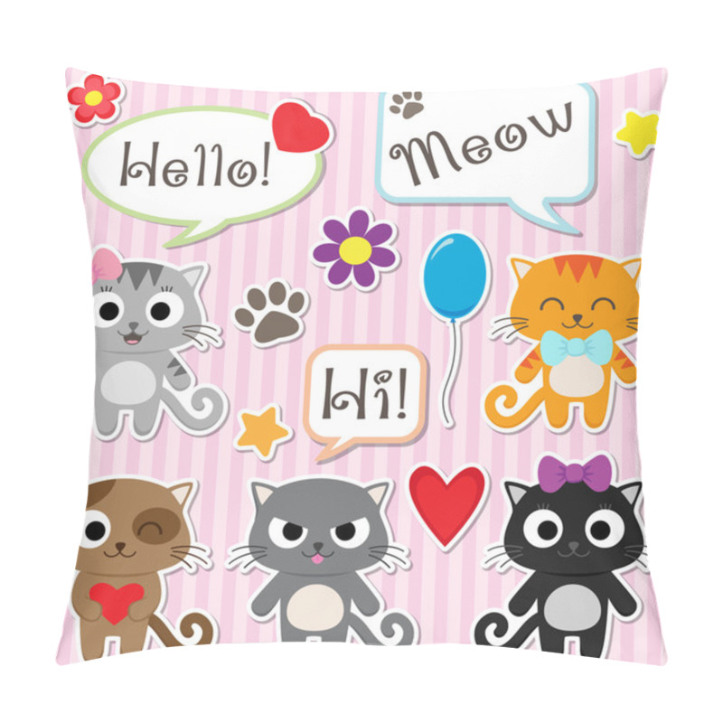 Personality  Stylized Set Of Cute Cartoon Kittens Pillow Covers