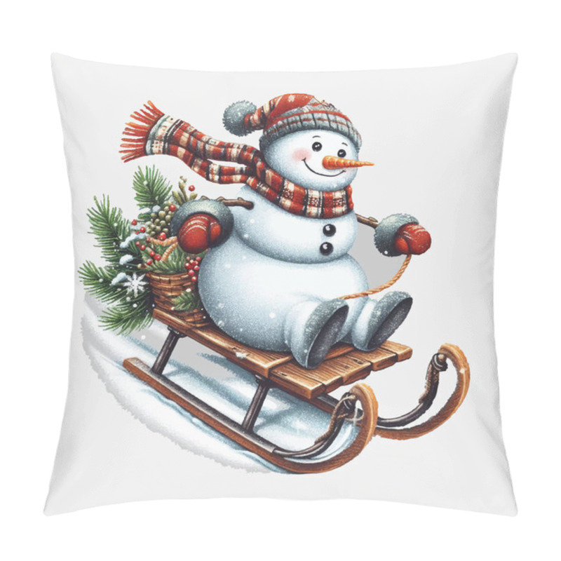 Personality  Snowman On A Sleigh Ride Vector File, Christmas Scene, Santa, Christmas Holiday, Vector Illustration File Pillow Covers