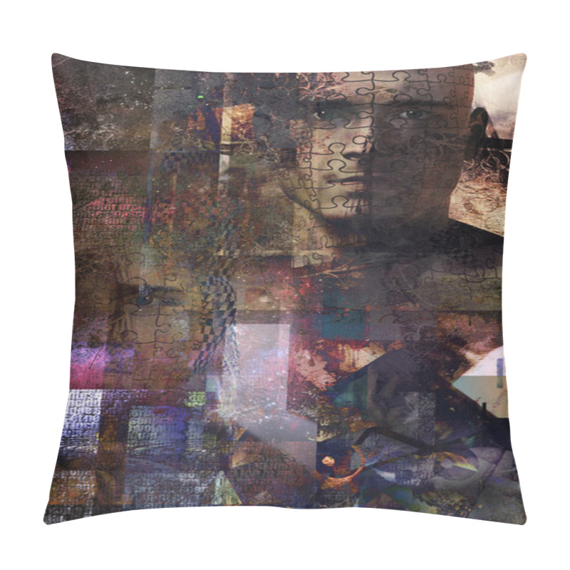 Personality  Abstract Composition. Man Face With Puzzle Pattern Pillow Covers