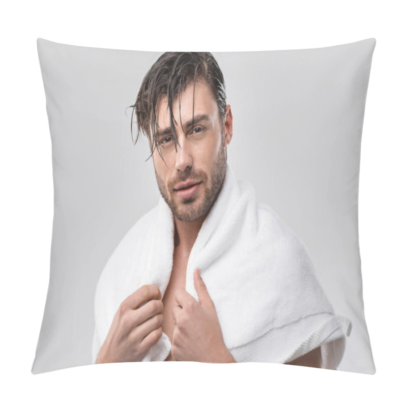 Personality  Man With Wet Hair And Towel Pillow Covers