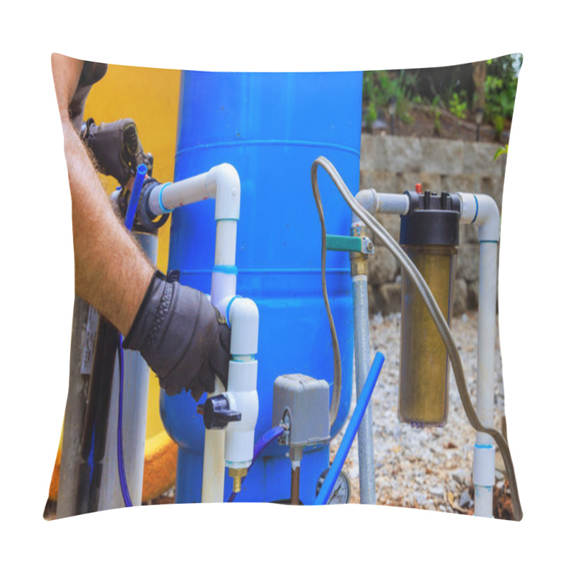 Personality  An Artesian Well System Pump House Is Being Connected To PVC Water Pipe Pillow Covers