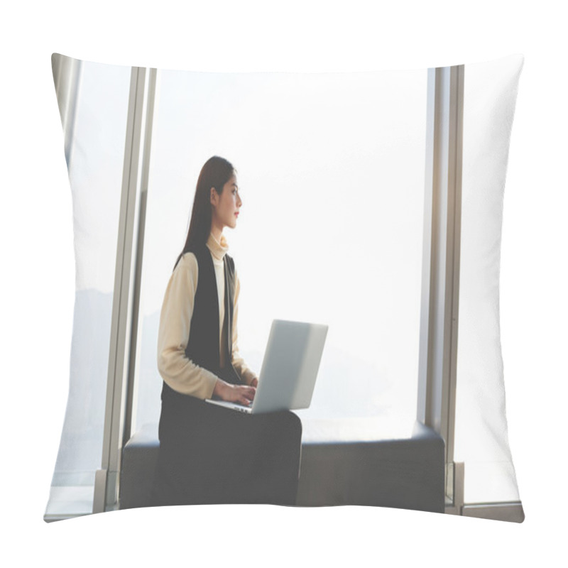 Personality  Woman Student Sitting In Co-working Space Pillow Covers