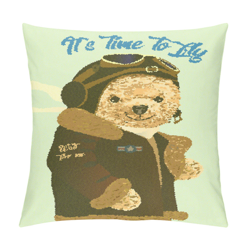 Personality  Teddy Bear Drawing. Simpotic Bear Pilot, Preparing For Flight. Vector Drawing Pillow Covers