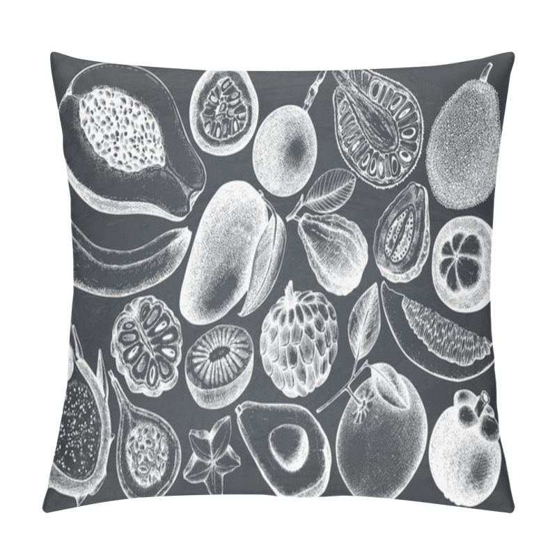 Personality  Vector Collection Of Tropical Fruits Illustration. Pillow Covers