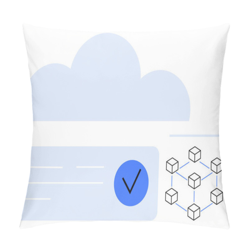 Personality  Cloud Icon, Document With Checkmark, And Blockchain Network. Ideal For Cloud Computing, Data Security, Blockchain Technology, Digital Storage, Information Management, Network Systems Authentication Pillow Covers