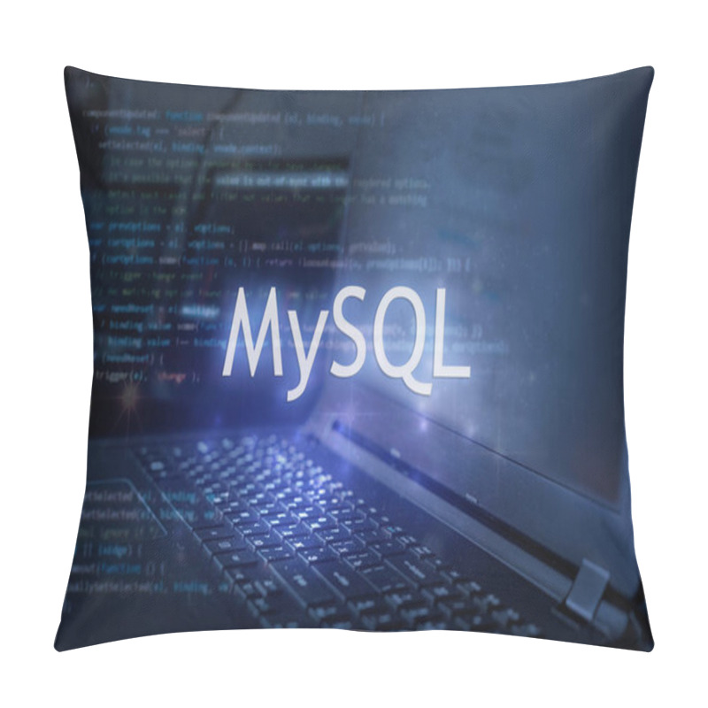 Personality  MySQL Inscription Against Laptop And Code Background. Learn Sql Programming Language, Computer Courses, Training.  Pillow Covers