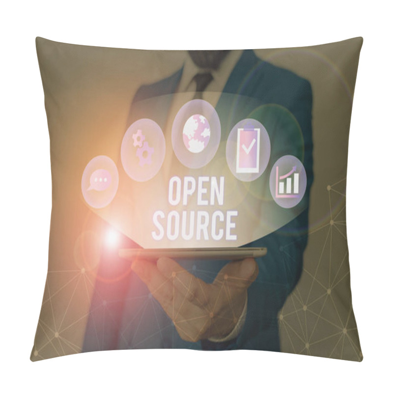 Personality  Conceptual Hand Writing Showing Open Source. Business Photo Showcasing Denoting Software Which Original Source Code Is Made Free. Pillow Covers