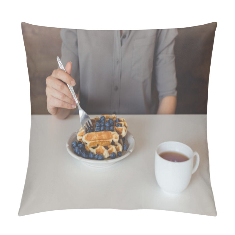 Personality  Woman Eating Waffles Pillow Covers