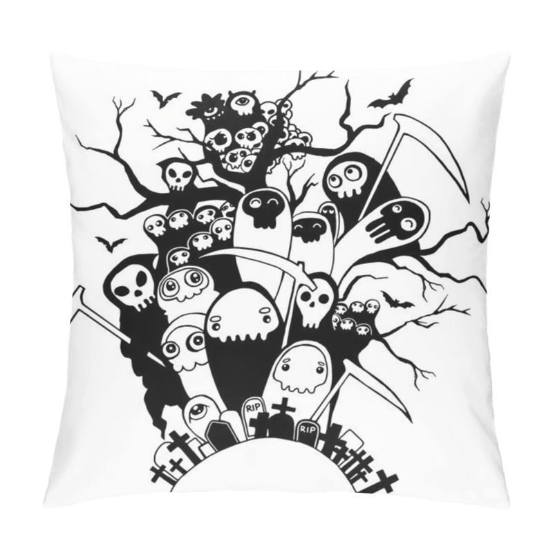 Personality  Hand Drawn Cute Death Skeleton Characters For Halloween Pillow Covers