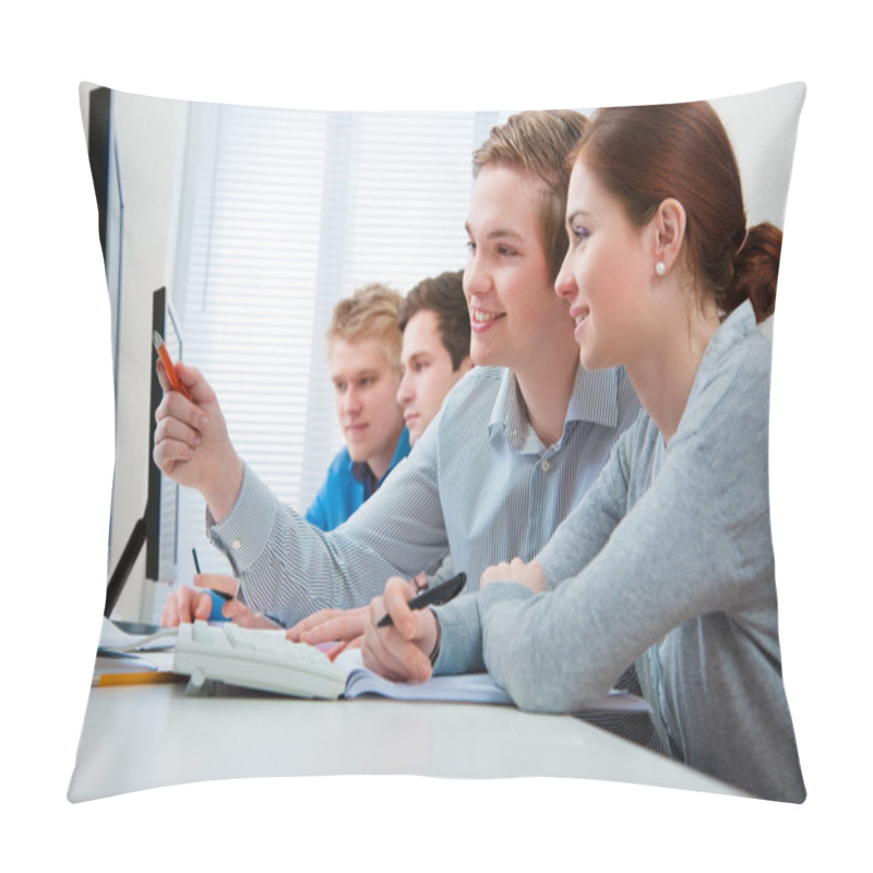 Personality  Students Attending Training Course In A Computer Classroom Pillow Covers