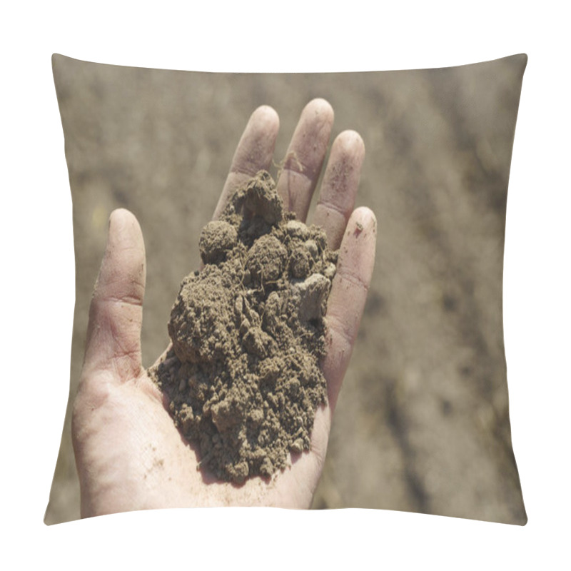 Personality  Soil In Hand. Fertile Land In The Hands Of A Farmer On The Field. High Quality Photo Pillow Covers