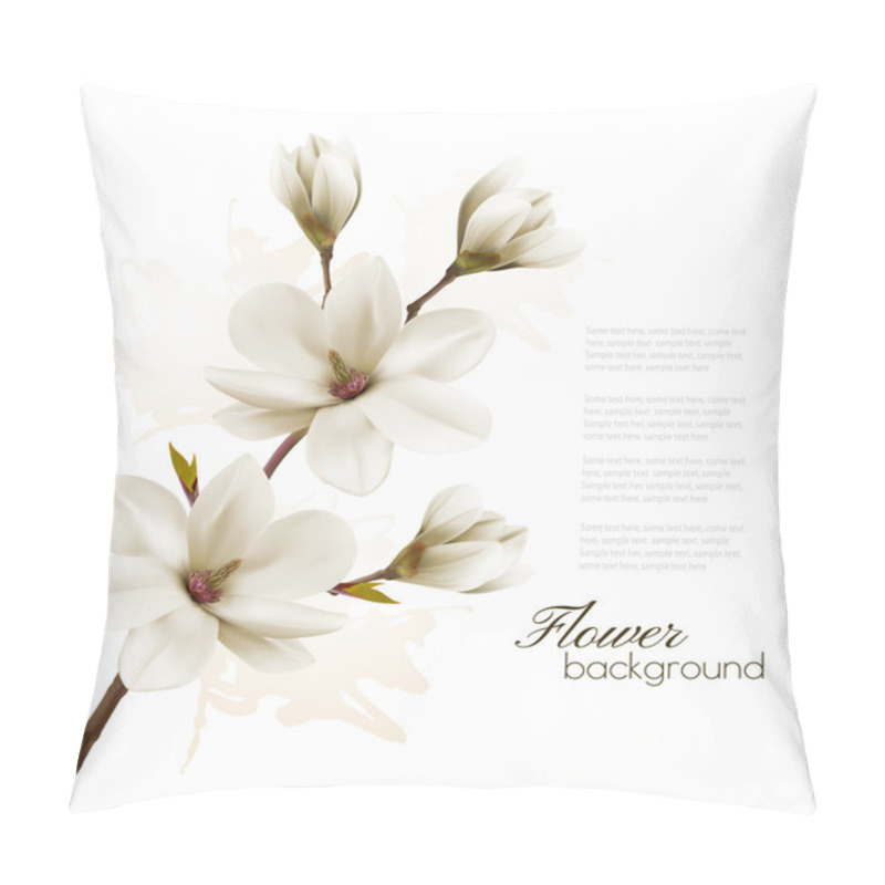 Personality  Spring Background With Blossom Brunch Of White Magnolia. Vector Pillow Covers