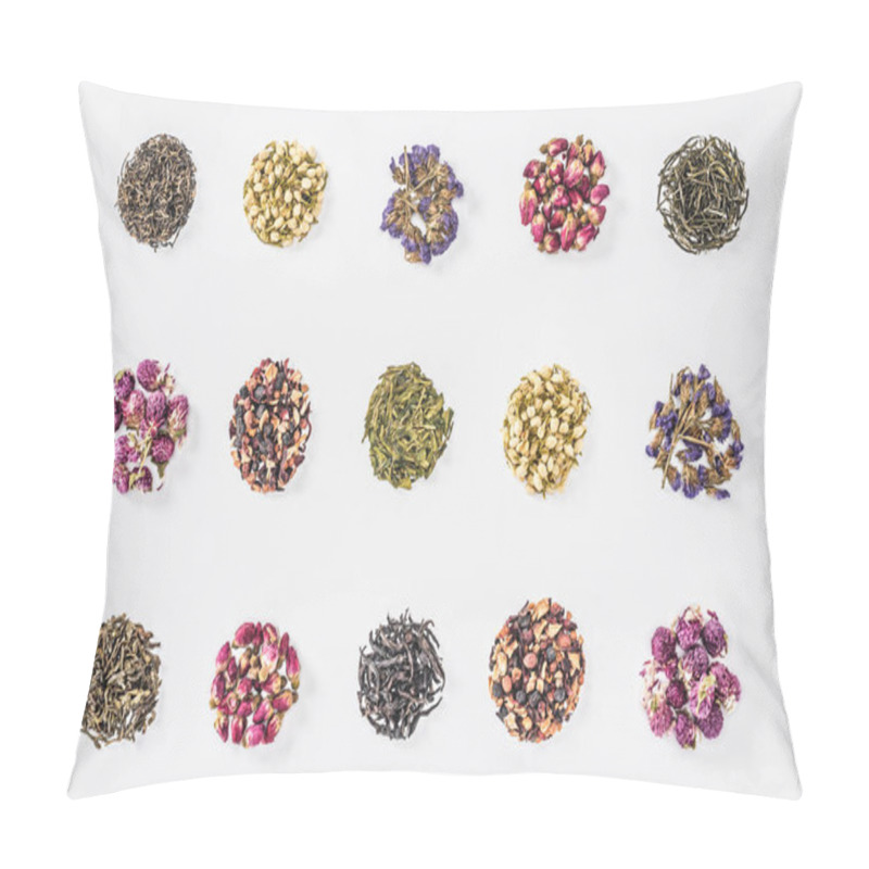 Personality  Collection Of Dried Herbal Organic Tea Isolated On White Pillow Covers