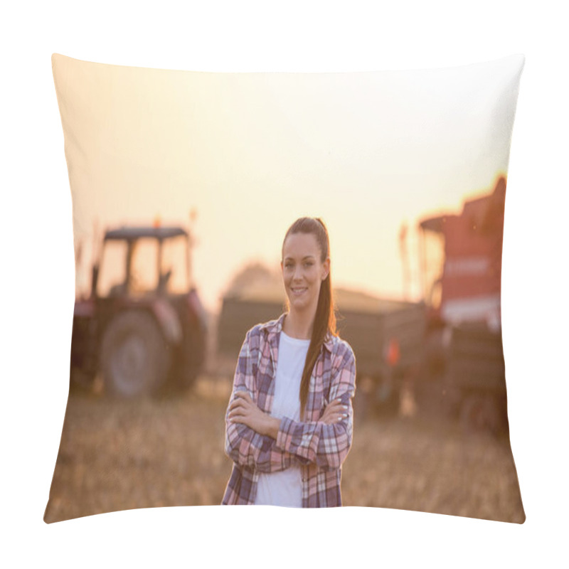 Personality  Farmer Woman With Crossed Arms At Corn Harvest Pillow Covers