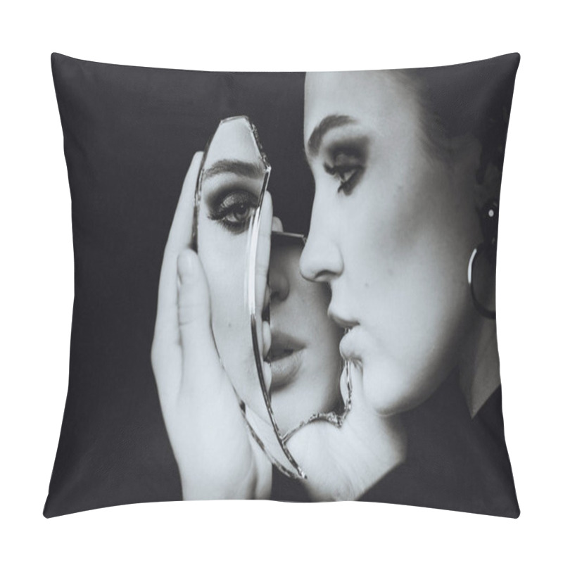 Personality  Woman With Depression Mirror, Black And White Portrait Pillow Covers