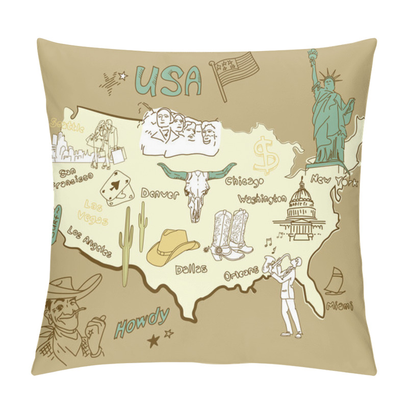 Personality  Map Of America. Pillow Covers