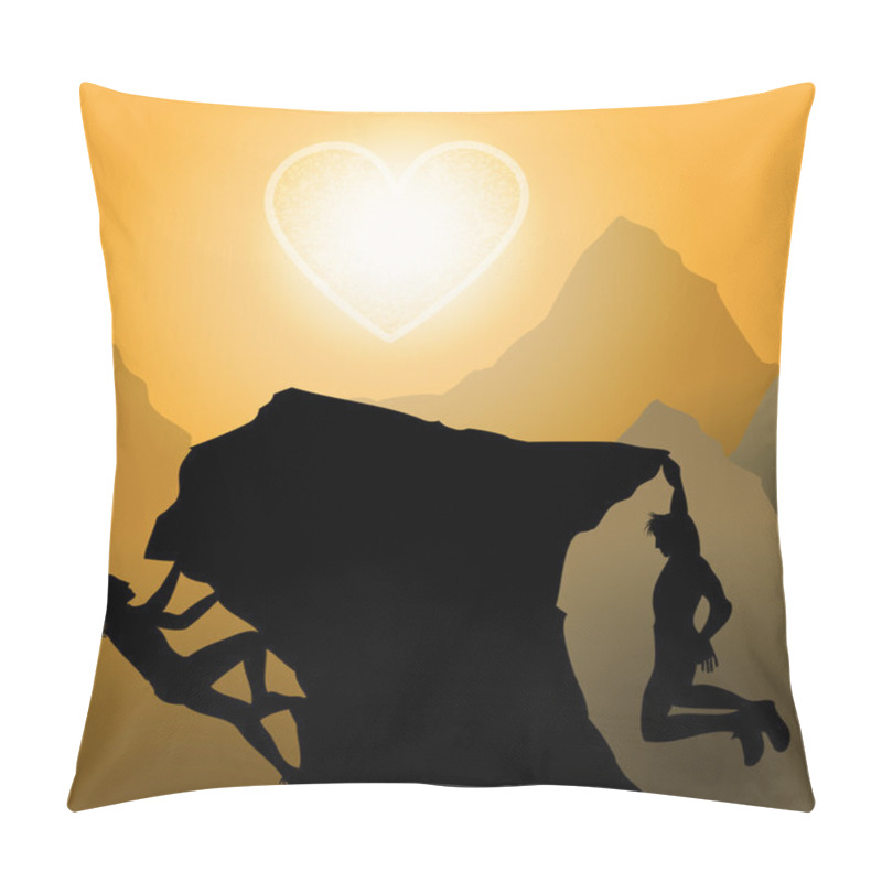 Personality  Sunset Climbers. Couple Climp Up To Their Love Pillow Covers