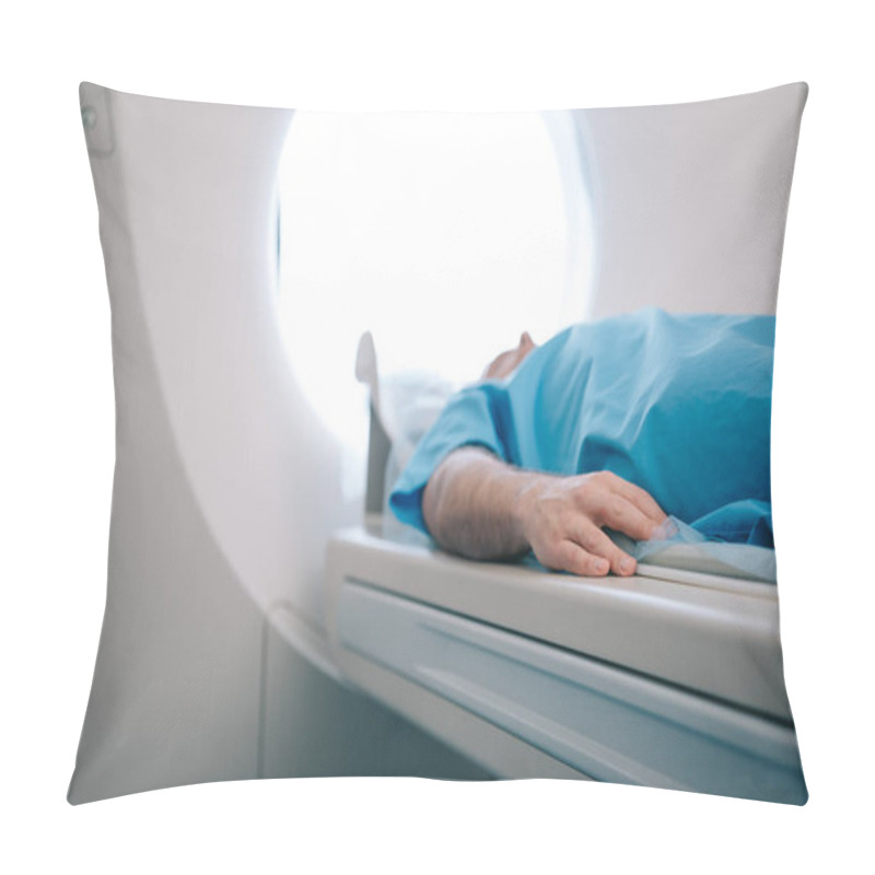 Personality  Selective Focus Of Patient Lying On Ct Scanner Bed During Tomography Test Pillow Covers