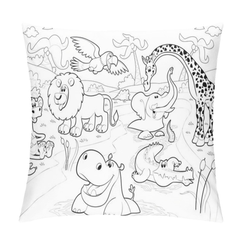 Personality  African Animals In The Jungle In Black And White. Pillow Covers