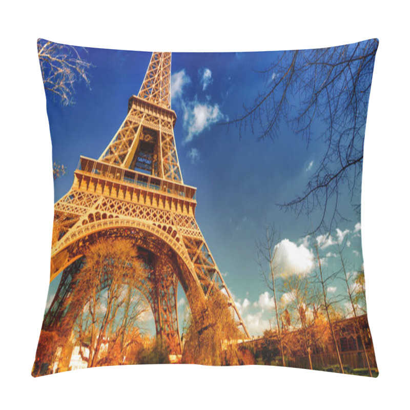 Personality  Upward View Of Eiffel Tower On A Beautiful Sunny Winter Day - Paris - France. Pillow Covers