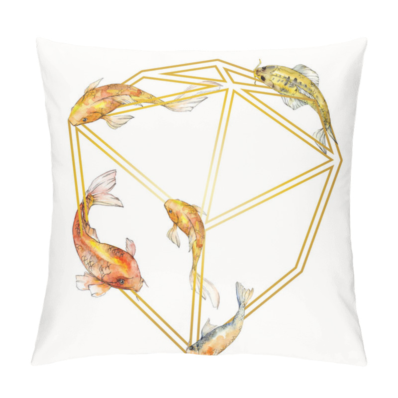 Personality  Watercolor Aquatic Underwater Tropical Fish Set. Red Sea And Exotic Fishes Inside: Goldfish. Frame Border Square. Pillow Covers