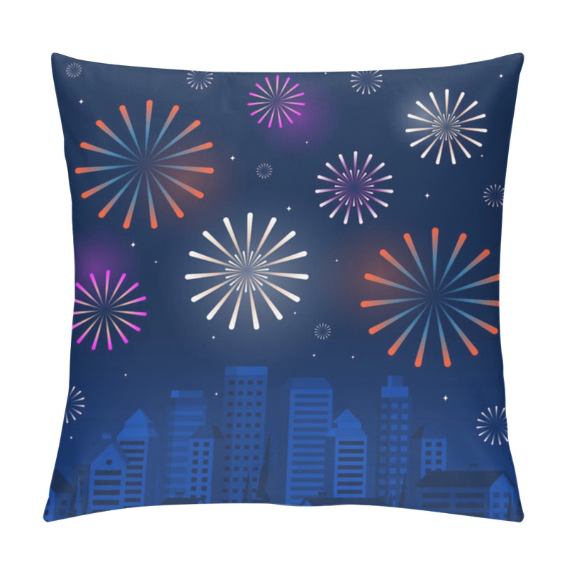 Personality  City Fireworks Happy New Year Holiday Greeting Card Background Pillow Covers