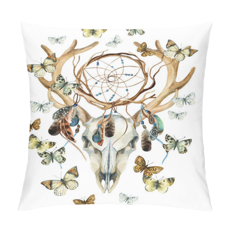 Personality  Deer Skull. Animal Skull With Dreamcather And Butterfly. Pillow Covers