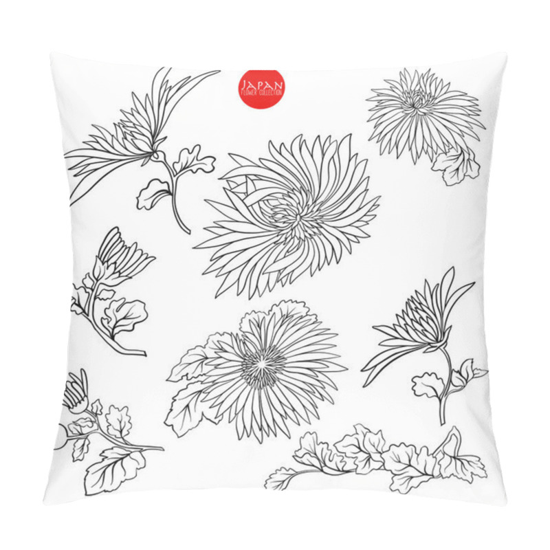 Personality  Chrysanthemum Flowers. Stock Line Vector Illustration Botanic Fl Pillow Covers