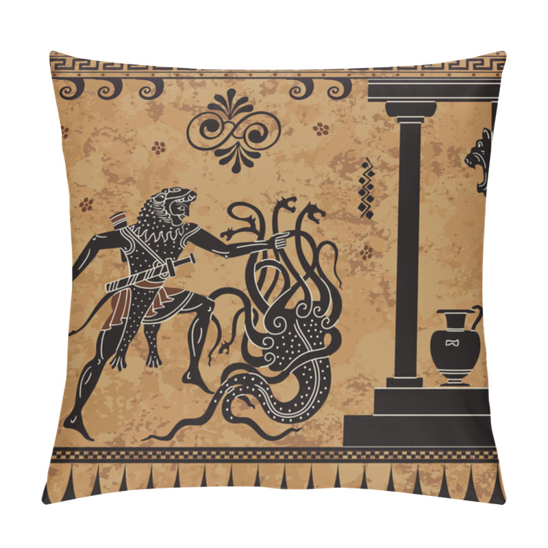 Personality  Anciet Greek Myth.Black Figure Pottery.Hercules Heroic Deed. Ancient Myth, Pillow Covers