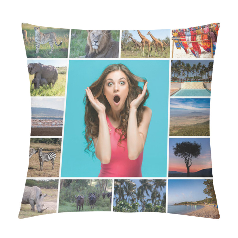 Personality  Collage From Images Of Wildlife And Beautiful Views Of The Kenya Pillow Covers