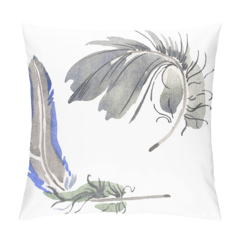 Personality  Watercolor Bird Feather From Wing Isolated. Aquarelle Feather For Background. Isolated Feather Illustration Element. Pillow Covers