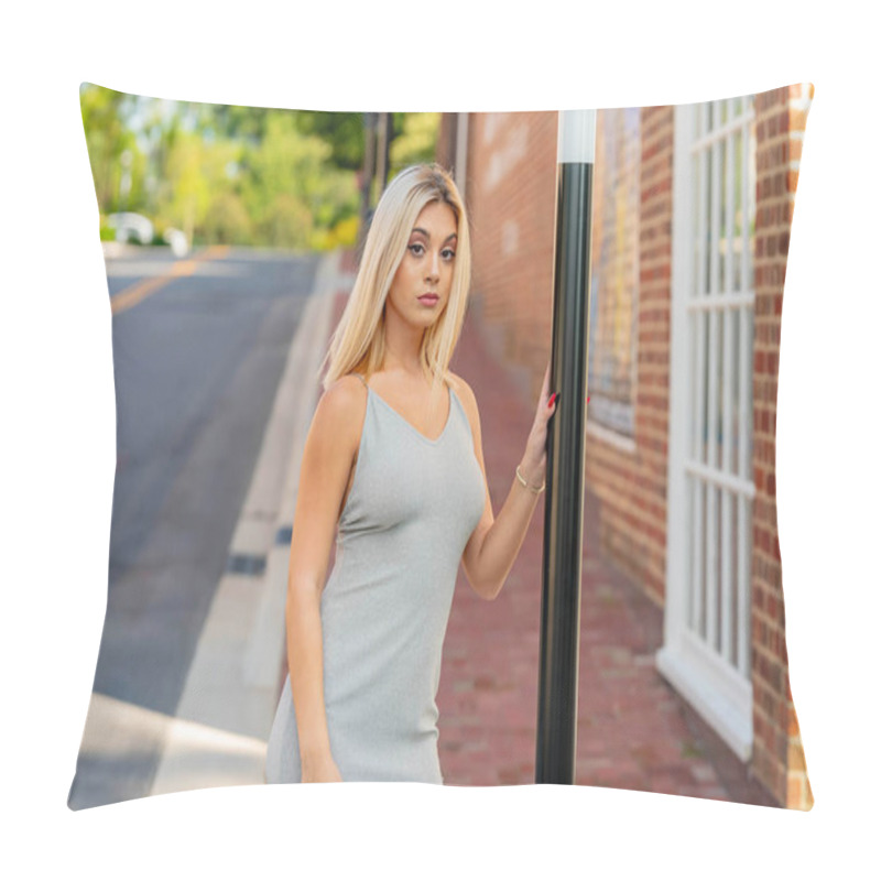 Personality  A Beautiful Young Woman Strolls Through Her Quaint Small Town, Basking In The Warmth Of Spring. Surrounded By Blooming Flowers And Fresh Air, She Radiates Joy, Enjoying The Peaceful Solitude. Pillow Covers