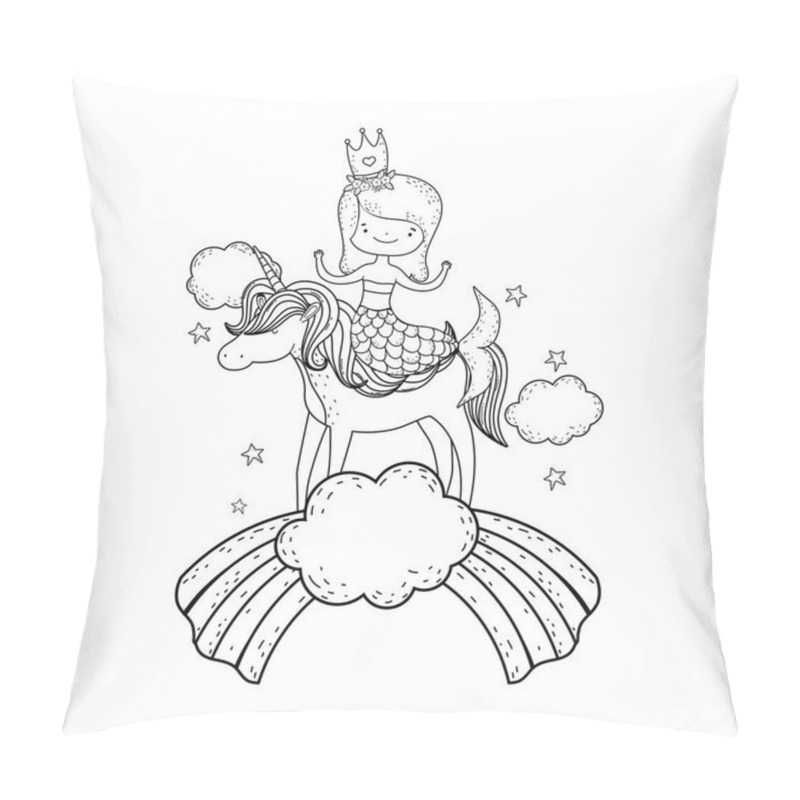 Personality  Mermaid With Unicorn And Rainbow In Clouds Vector Illustration Design Pillow Covers