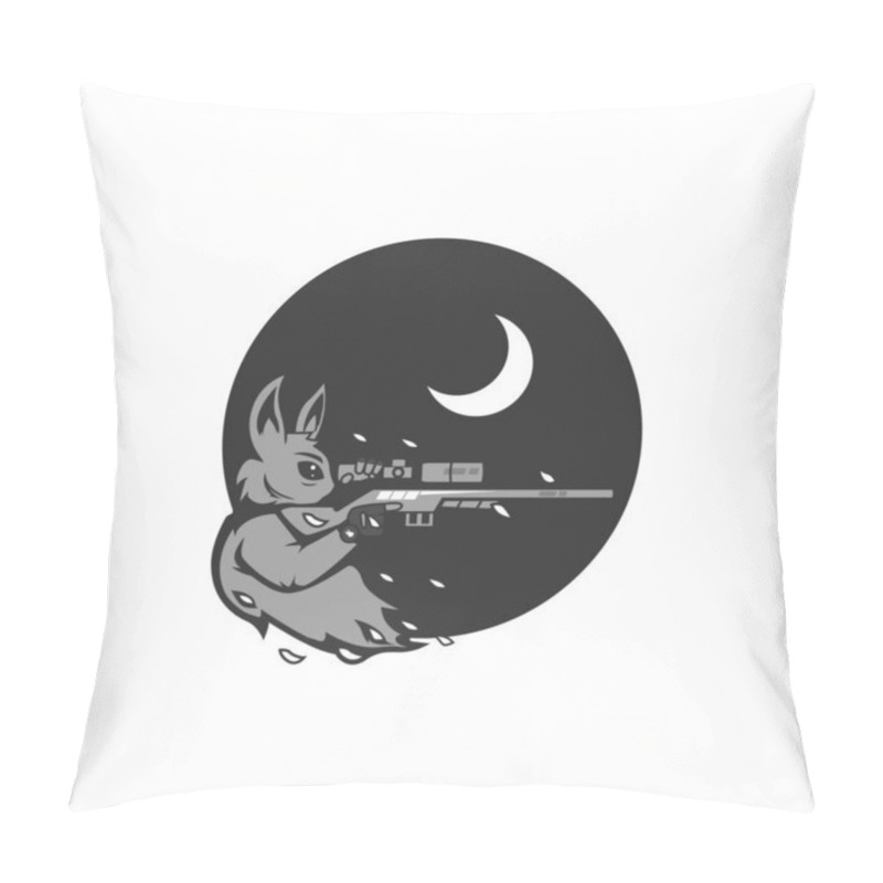 Personality  Moon Rabbit Marksman Sniper Illustration For Gamer Gaming Esport Logo In Grayscale Monochrome Color Style Pillow Covers