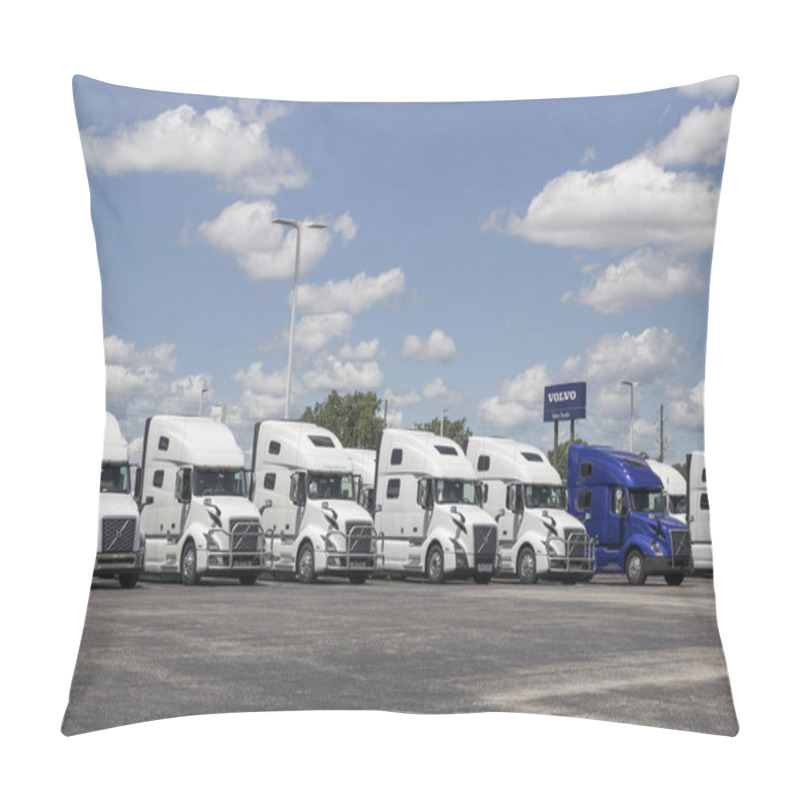 Personality  Indianapolis - Circa July 2022: Volvo Semi Tractor Trailer Big Rig Truck Display At A Dealership. Volvo Trucks Is One Of The Largest Truck Manufacturers. Pillow Covers