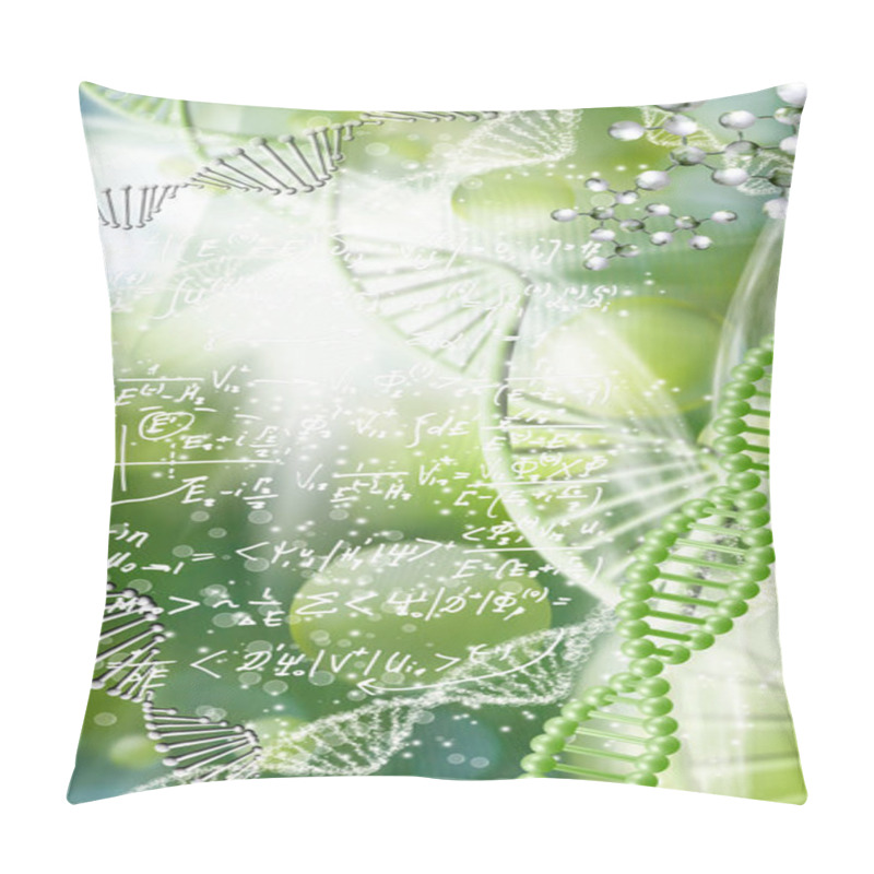 Personality  Abstract Image Of Dna Chain On Blurred Background With Mathematical Formulas. Pillow Covers