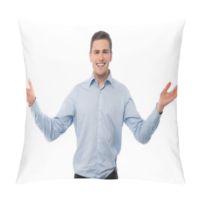 Personality  Happy Young Man With Arms Wide  Pillow Covers