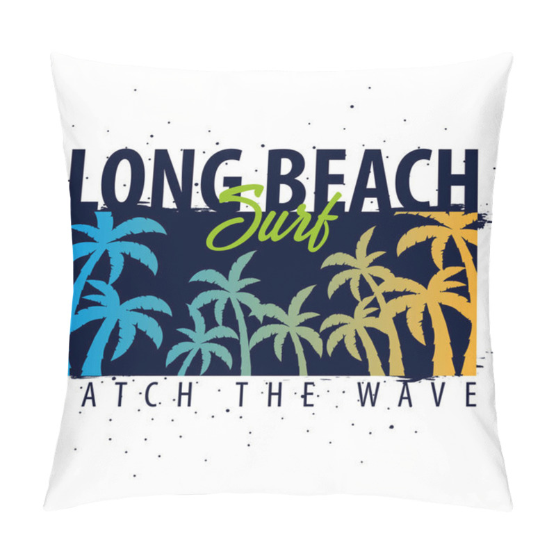 Personality  Long Beach Surfing Graphic With Palms. T-shirt Design And Print. Pillow Covers