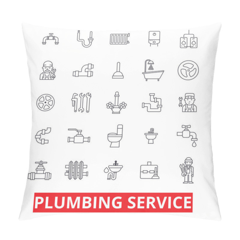 Personality  Plumbing Service, Pipes, Heating, Tools, Plumber, Water, Plum, Bathroom, Hvac Line Icons. Editable Strokes. Flat Design Vector Illustration Symbol Concept. Linear Signs Isolated On White Background Pillow Covers