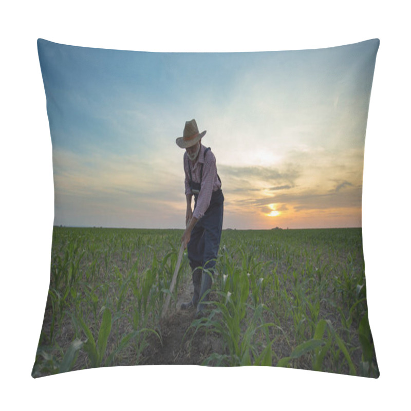 Personality  Farmer Hoeing Corn Field From Weed Pillow Covers