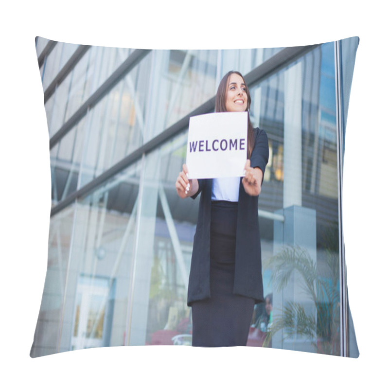 Personality  Women Business With The Poster With Welcome Message. Pillow Covers